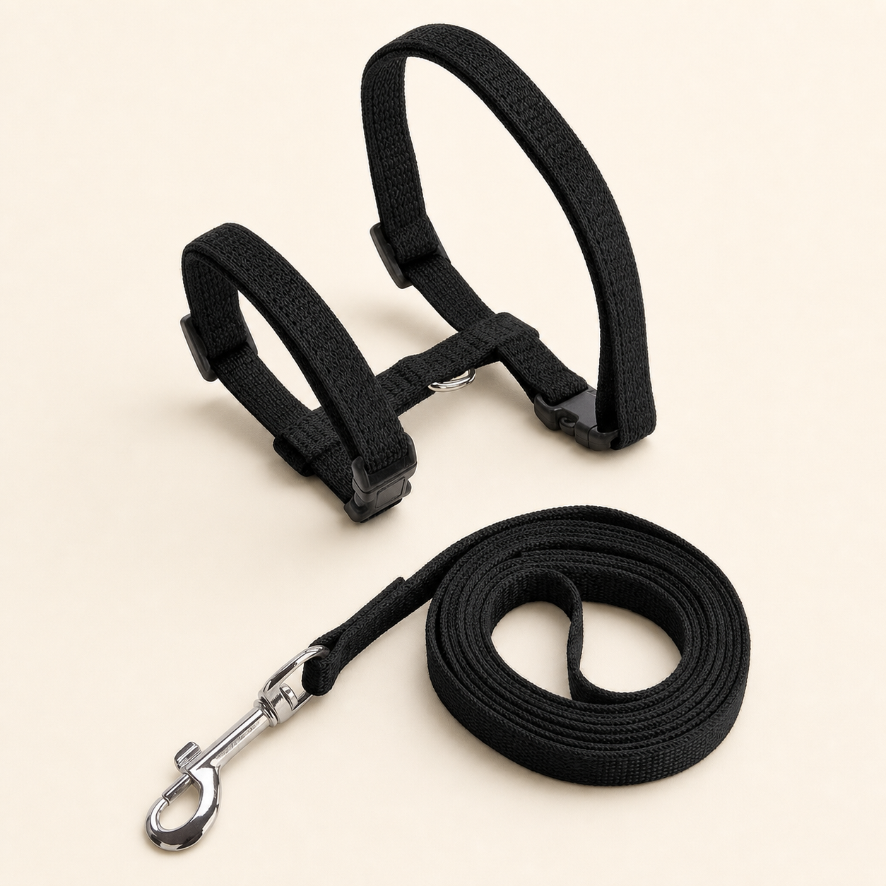Harnais nylon noir avec laisse pour chat