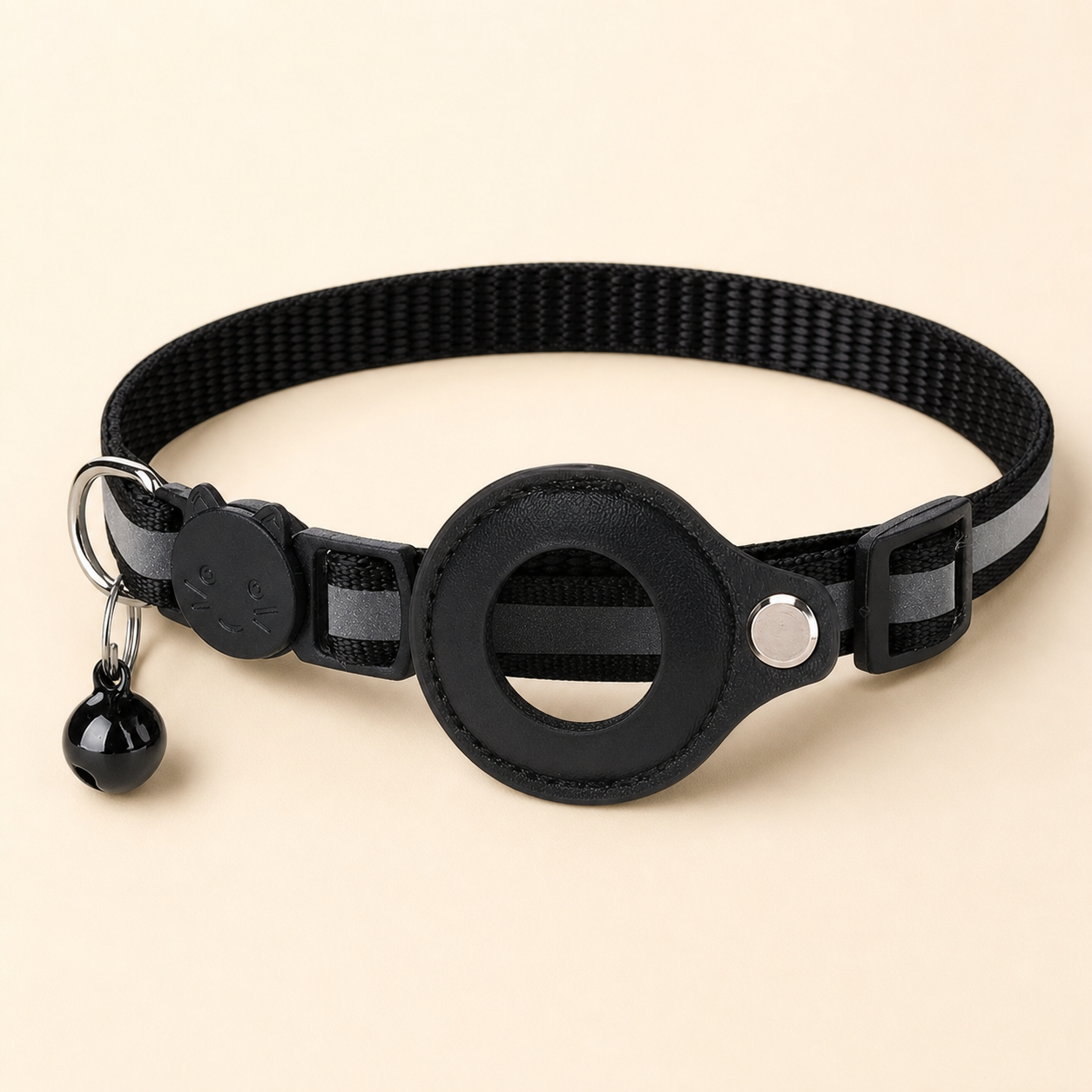 Collier réfléchissant avec support AirTag pour chat – 7 coloris — Noir