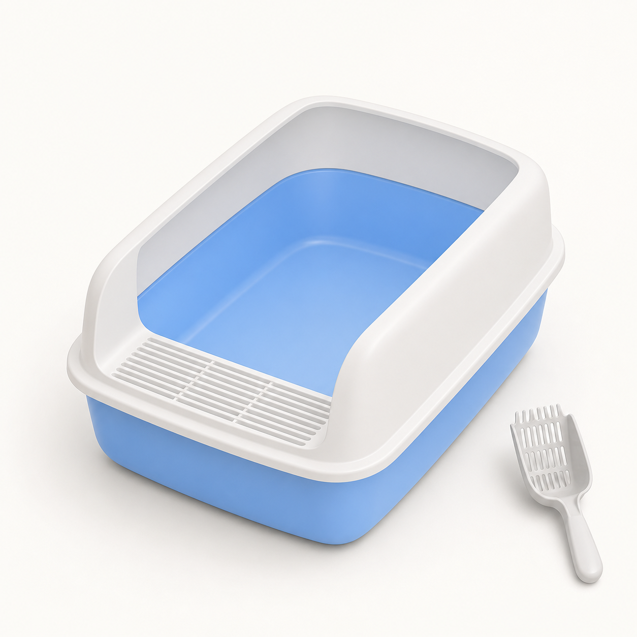 Bac à litière compact bleu ciel avec pelle