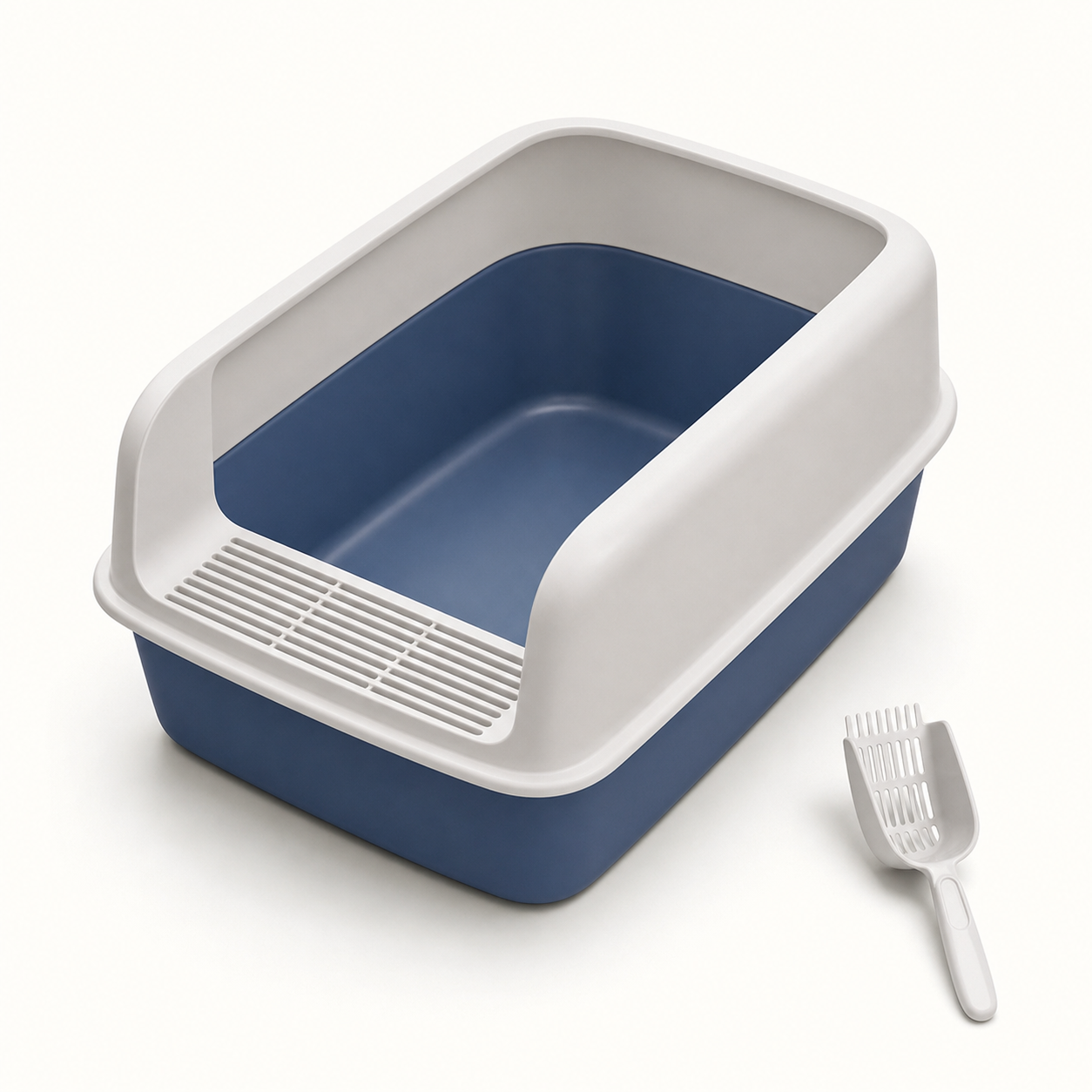 Bac à litière compact bleu avec pelle