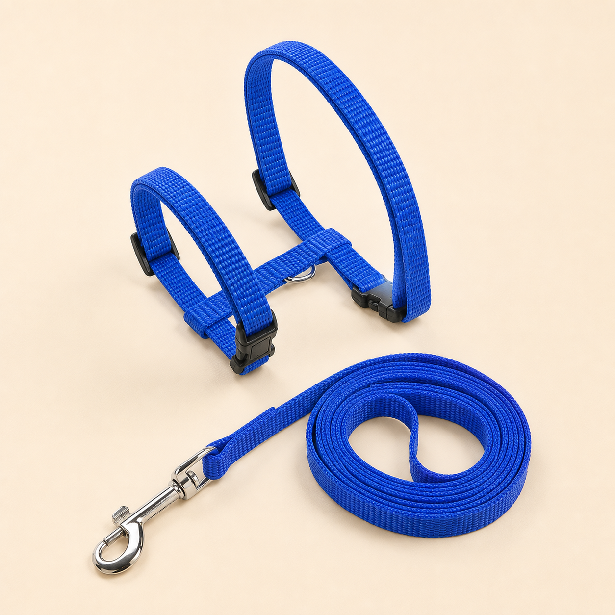 Harnais nylon bleu avec laisse pour chat