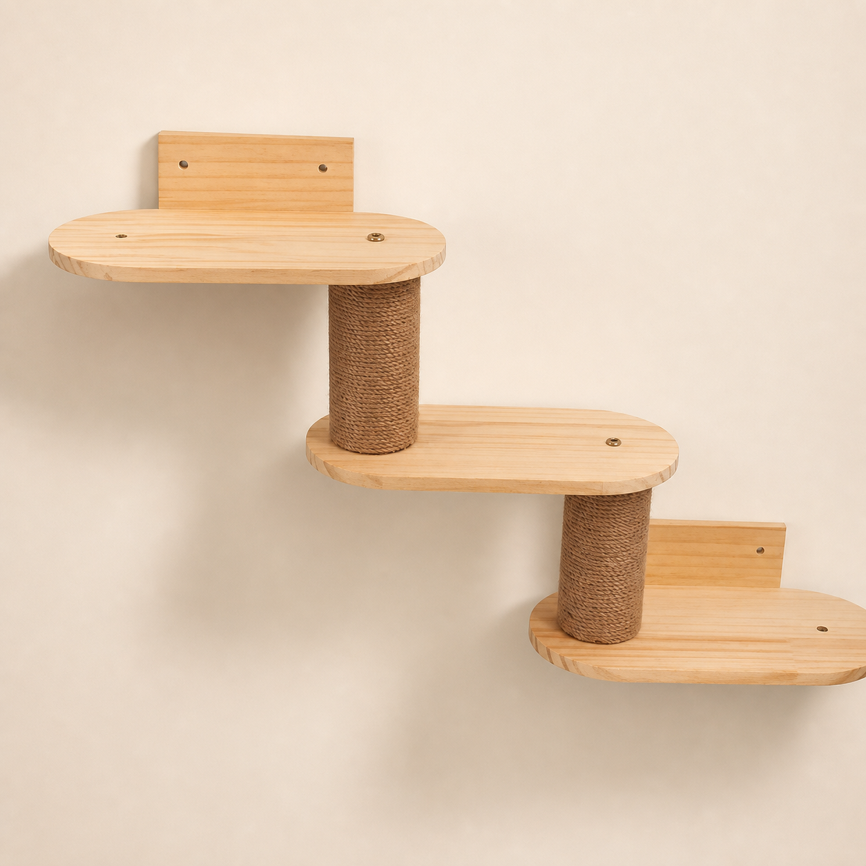 Escalier mural triple en bois et sisal pour chat