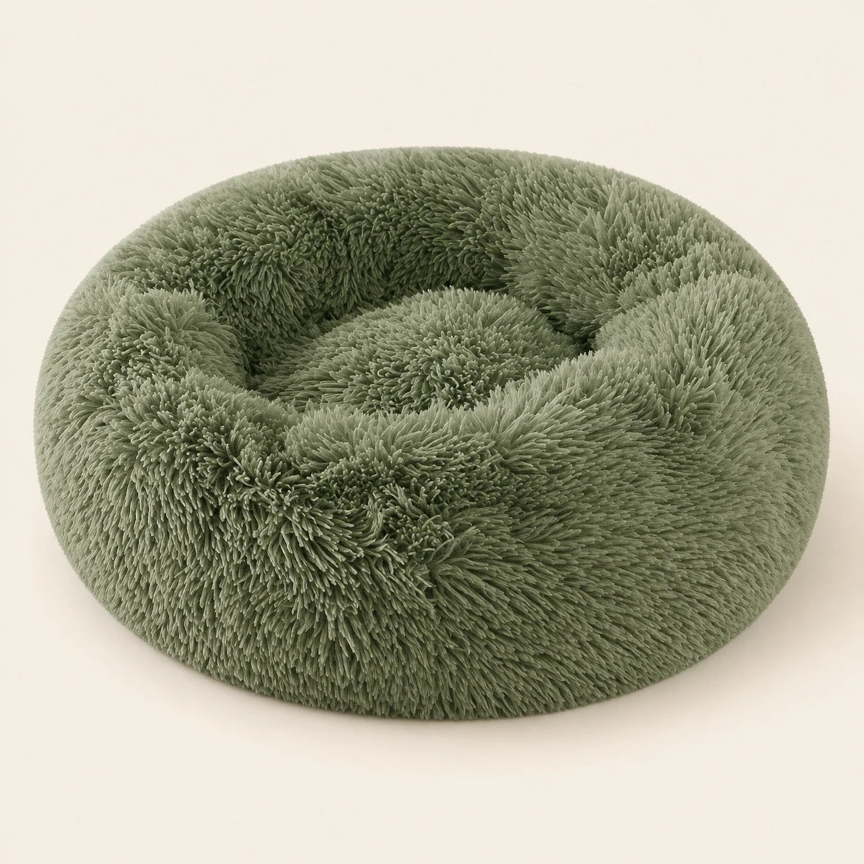 Panier donut vert en fausse fourrure pour chat