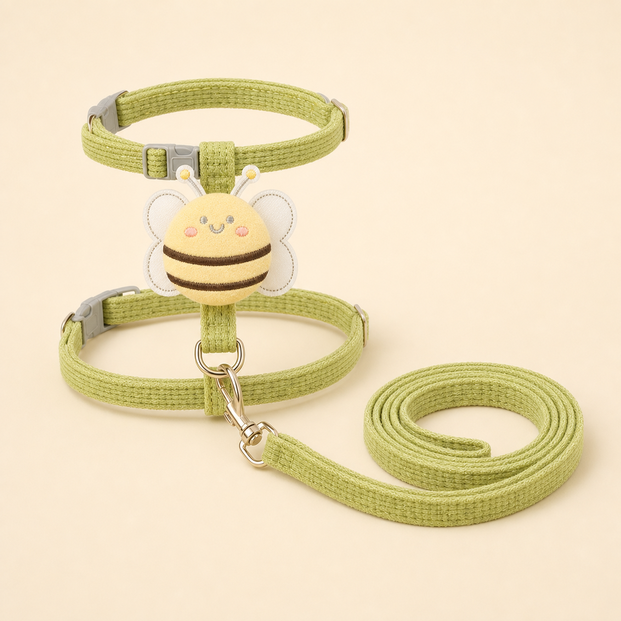 Harnais abeille vert avec laisse pour chat