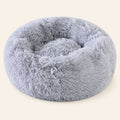 Panier donut gris en fausse fourrure pour chat