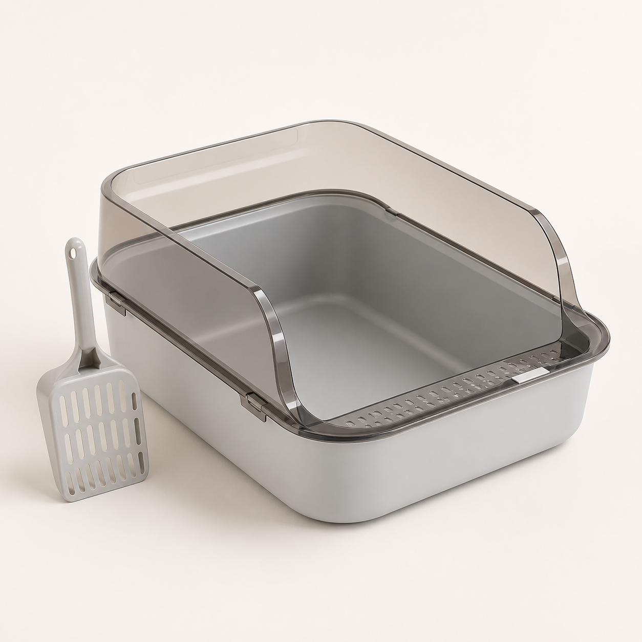 Petit bac semi-fermé gris avec pelle