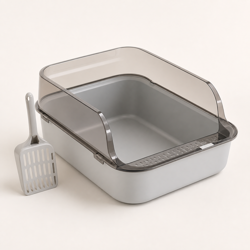 Petit bac semi-fermé gris avec pelle