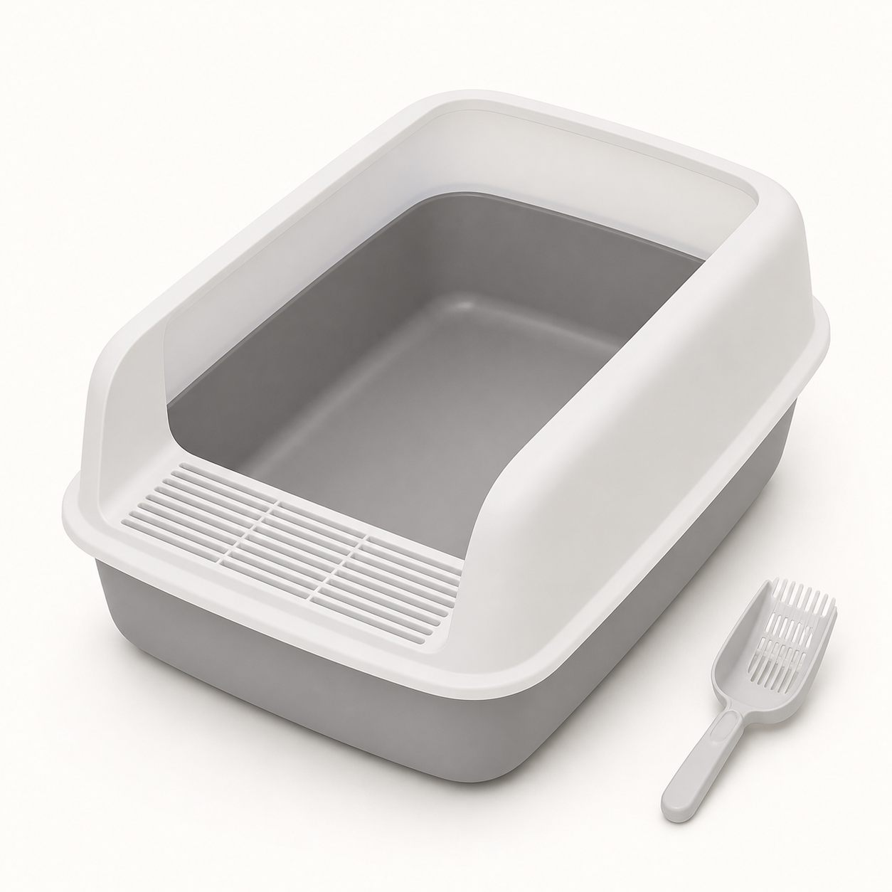 Bac à litière compact gris avec pelle