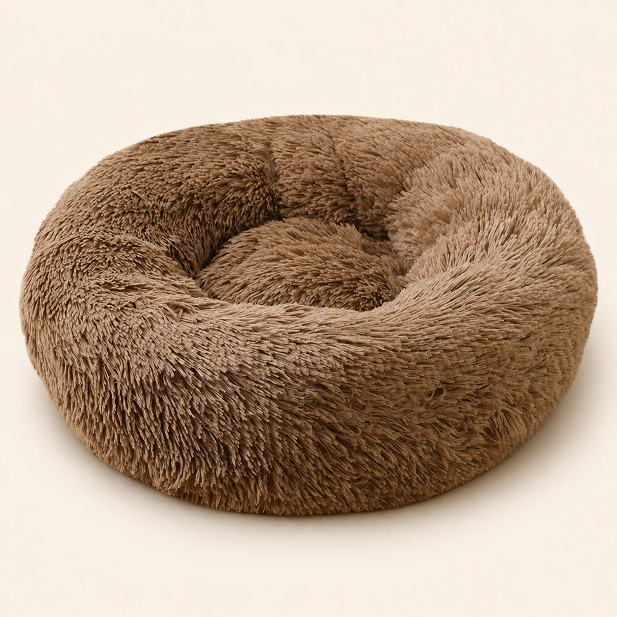 Panier donut kaki en fausse fourrure pour chat