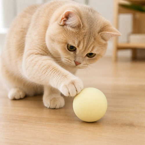Balle sonore Eva jaune avec un chat