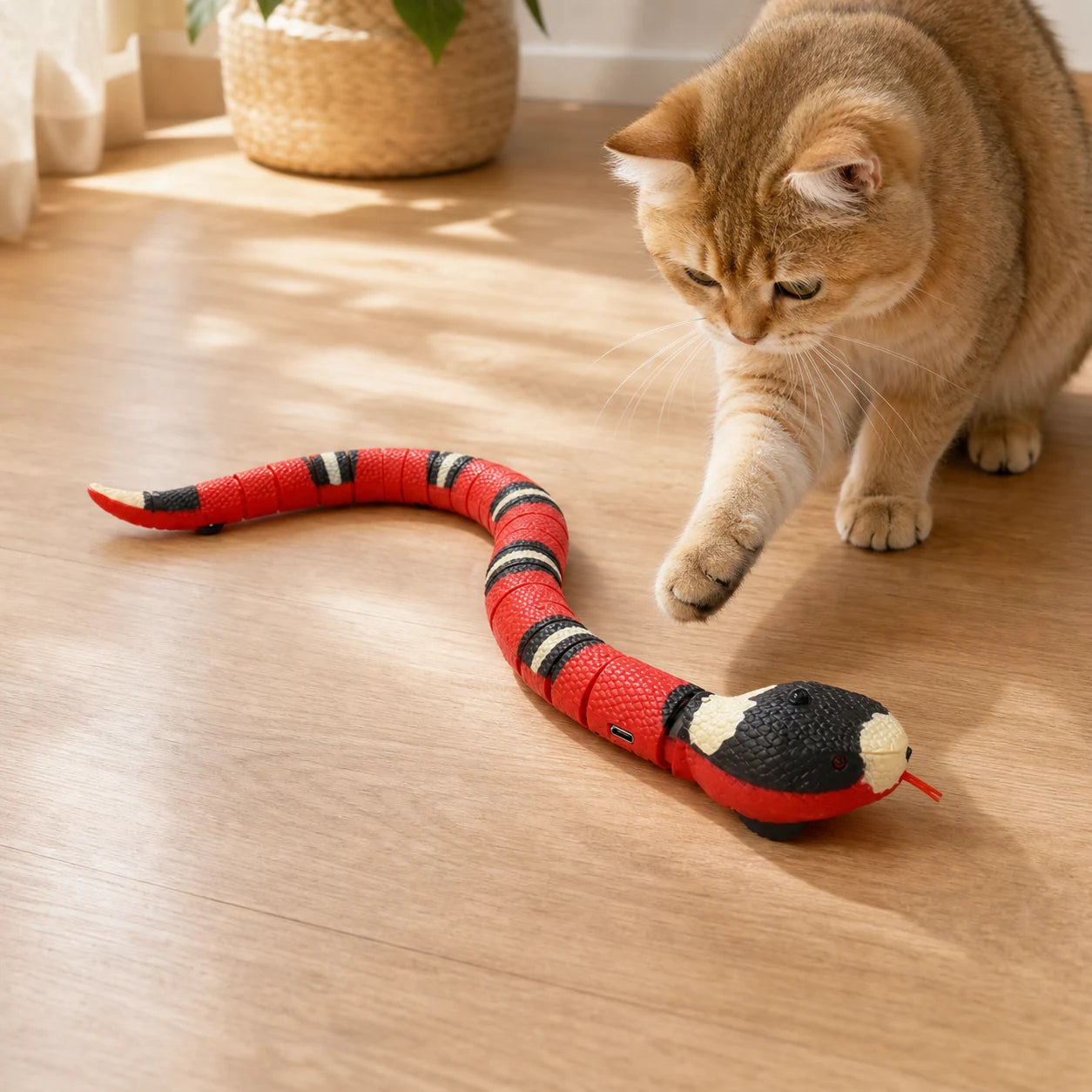 Serpent interactif rechargeable pour chat utilisé par un chat