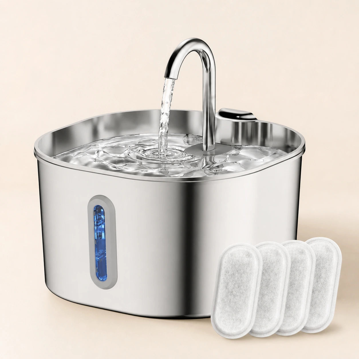 Fontaine à eau pour chat en inox de 2,2 L avec ses quatre filtres