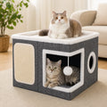 Maison pour chat pliable à deux niveaux utilisé par un chat