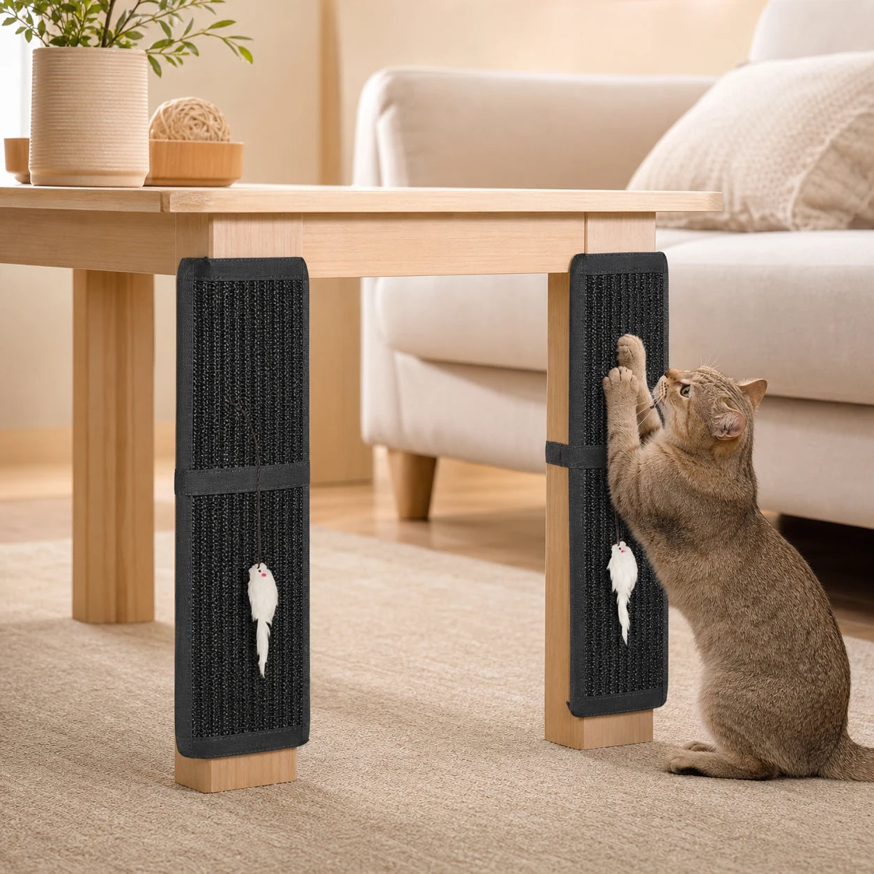 Tapis griffoir pour chat à fixer aux meubles — lot de 2 utilisé par un chat