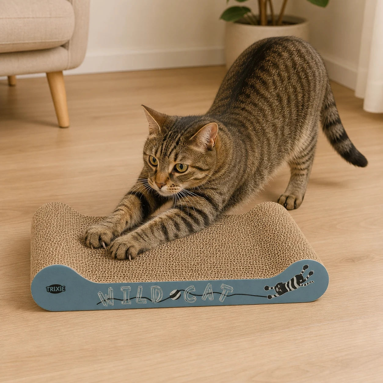 Griffoir en carton Wild Cat 41 cm utilisé par un chat