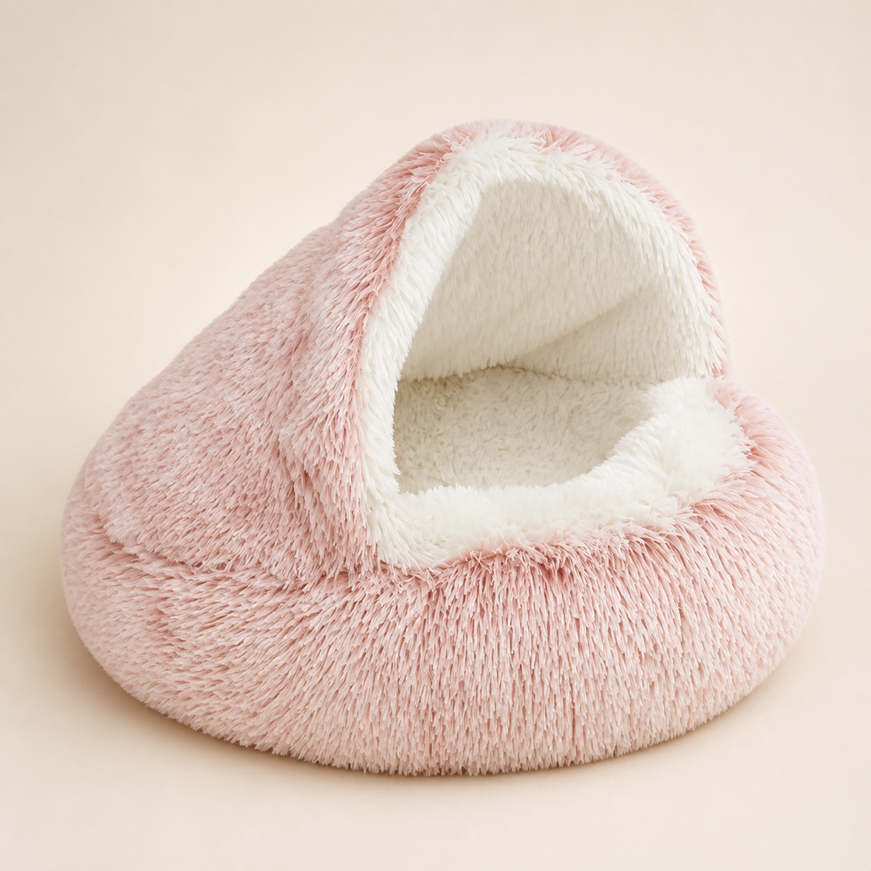 Couchage rond rose avec intérieur peluche