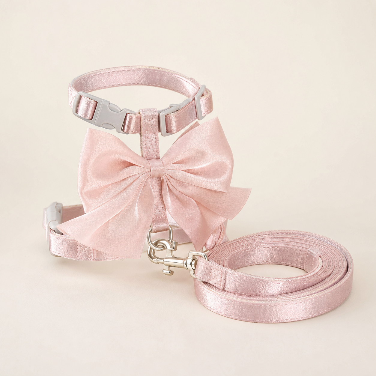 Harnais grand nœud avec laisse pour chat – 2 coloris — Rose