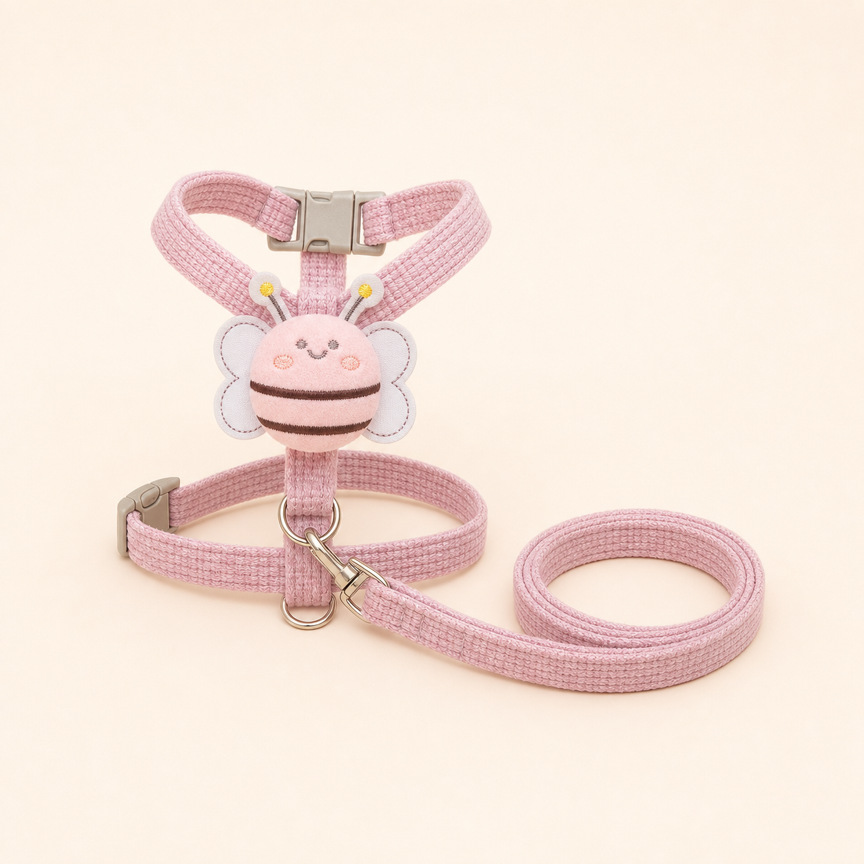 Harnais abeille rose avec laisse pour chat