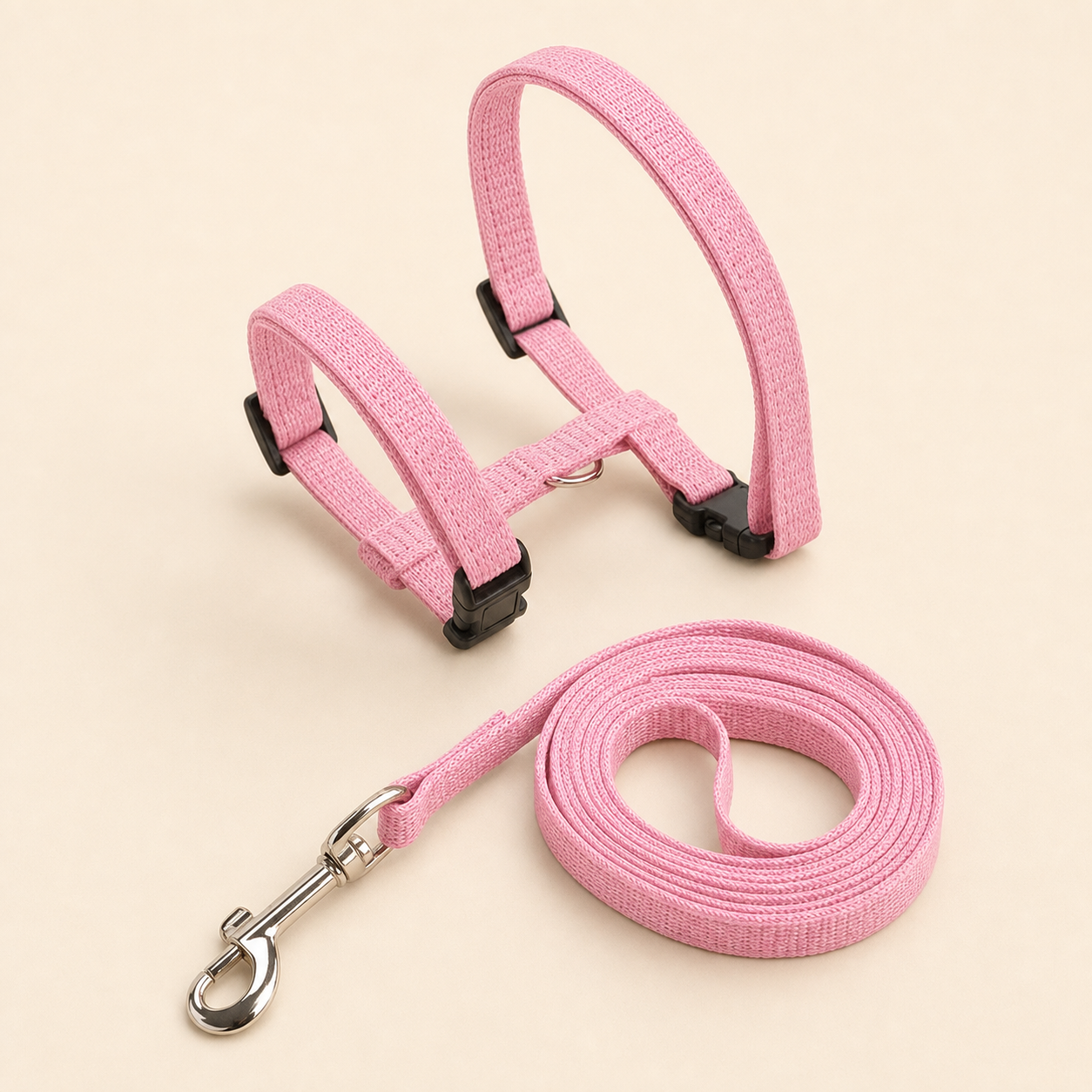 Harnais nylon rose avec laisse pour chat