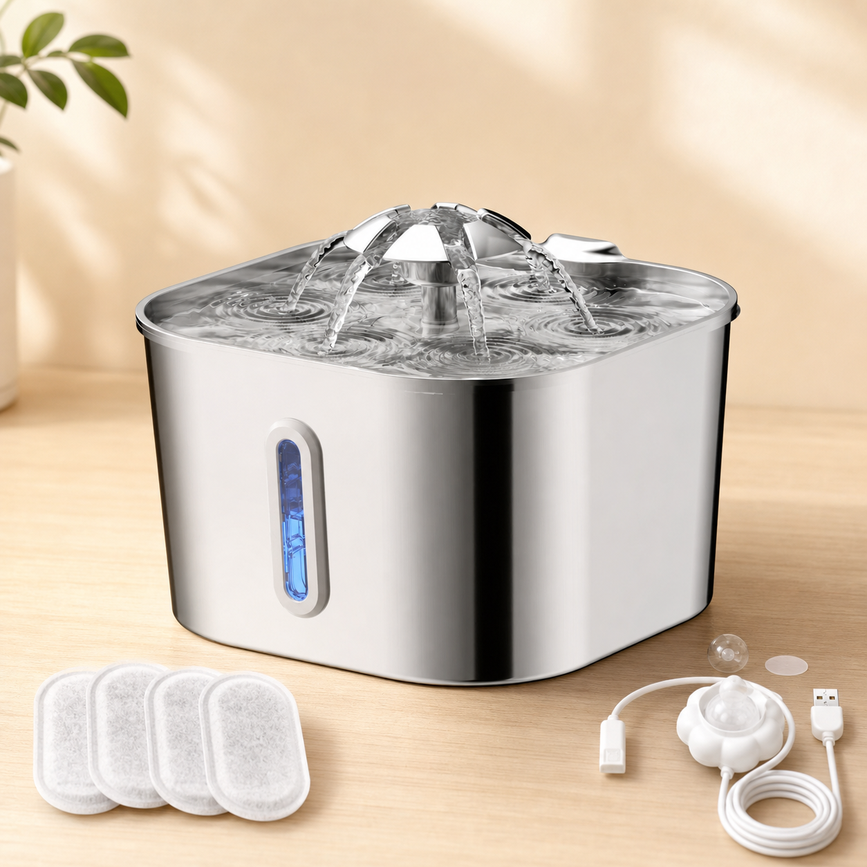 Fontaine à eau premium en inox de 2,2 L avec capteur et quatre filtres