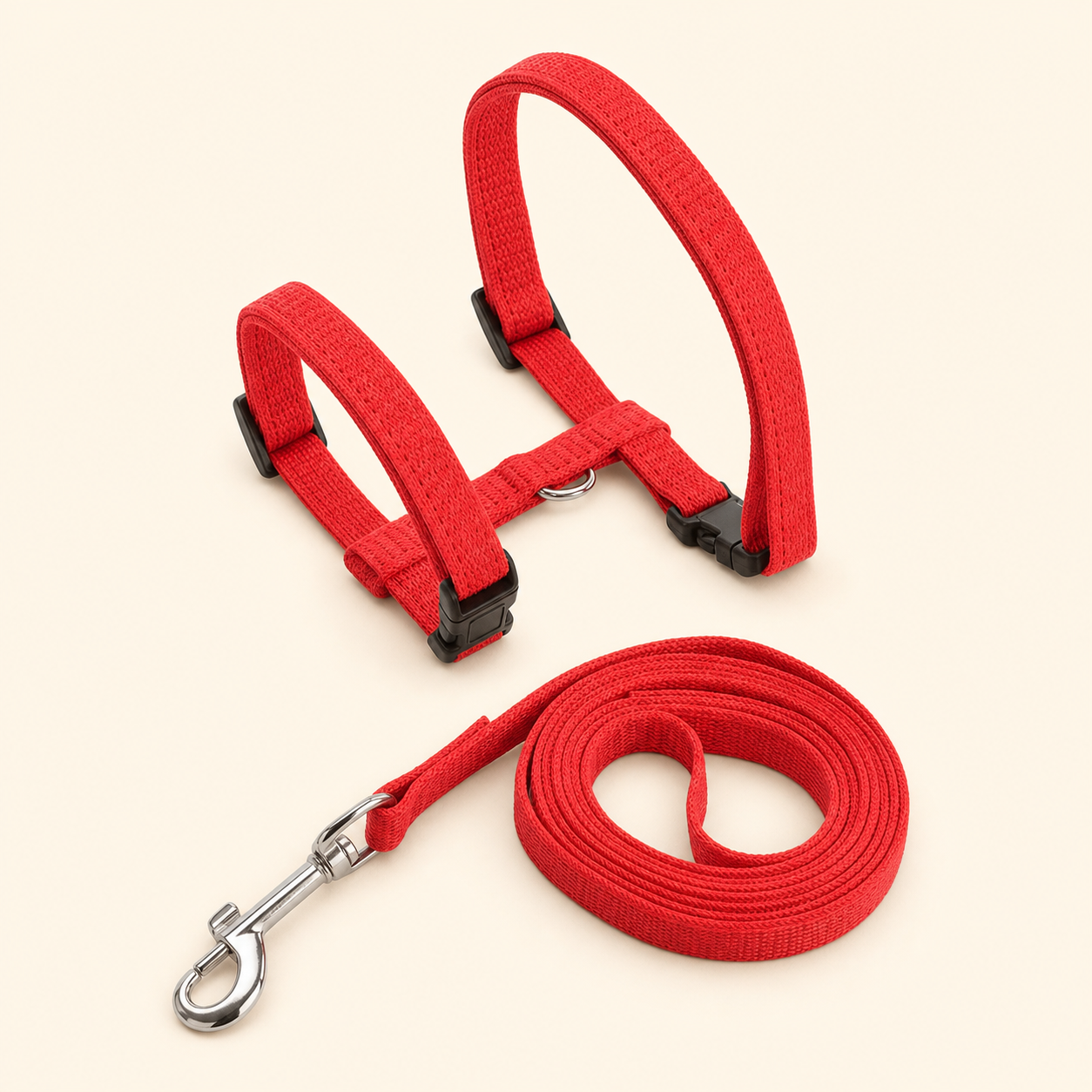 Harnais nylon rouge avec laisse pour chat