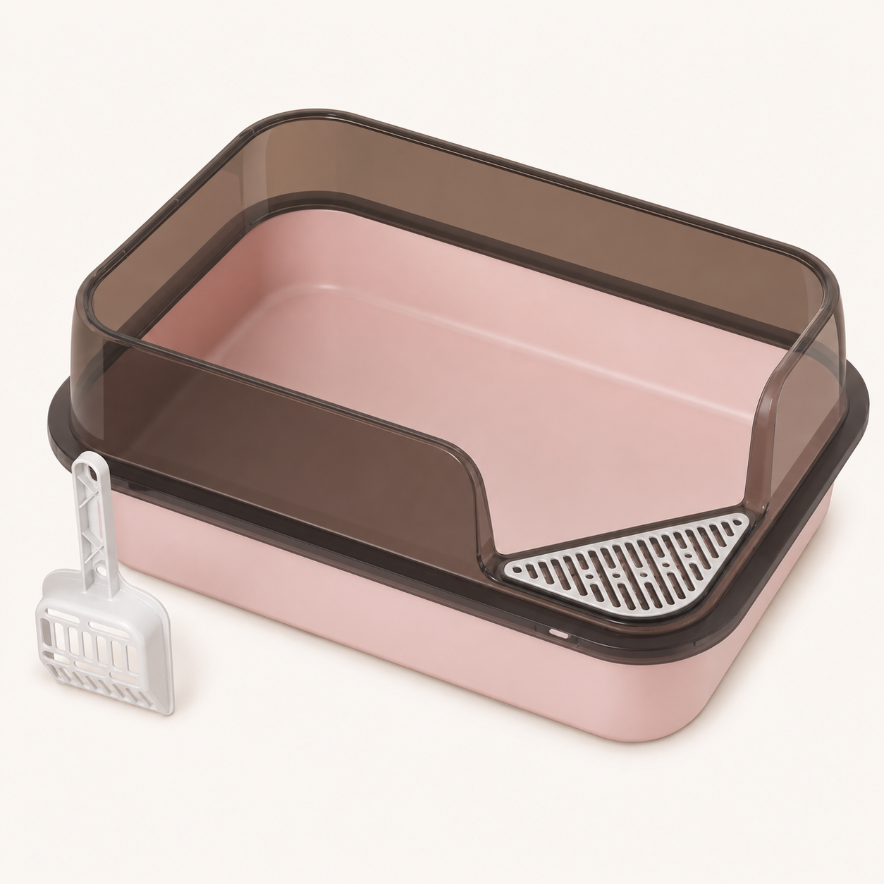Grand bac à litière semi-fermé rose avec pelle