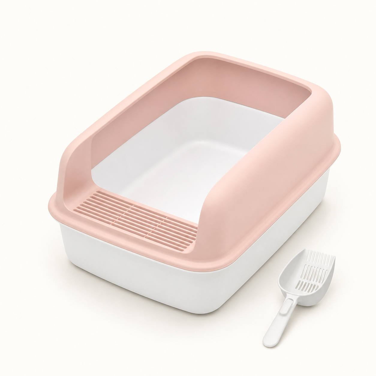 Bac à litière compact rose avec pelle