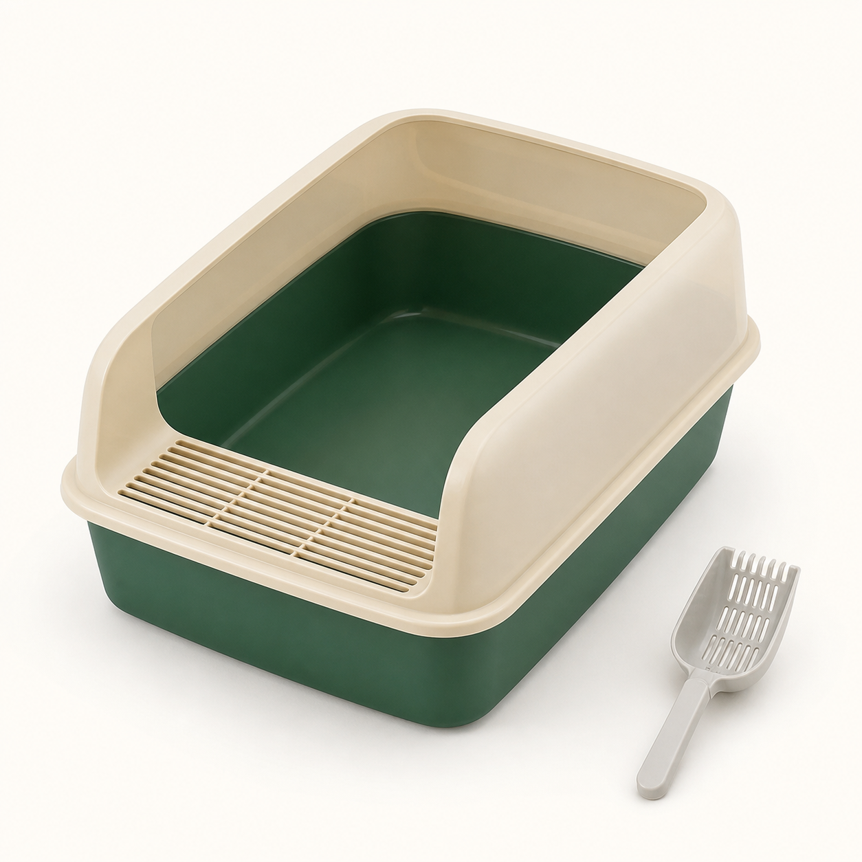 Bac à litière compact vert avec pelle