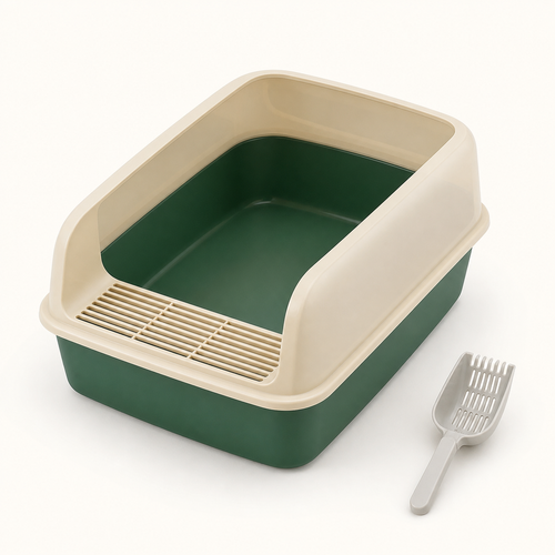 Bac à litière compact vert avec pelle