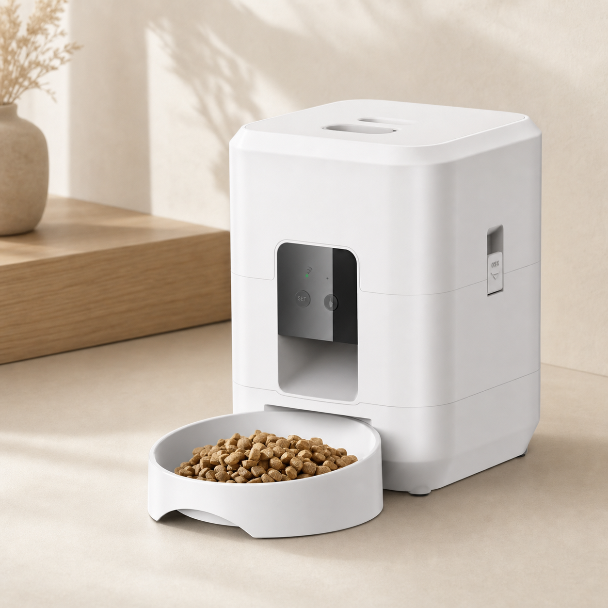 Distributeur automatique connecté de 2 L en coloris blanc avec sa gamelle