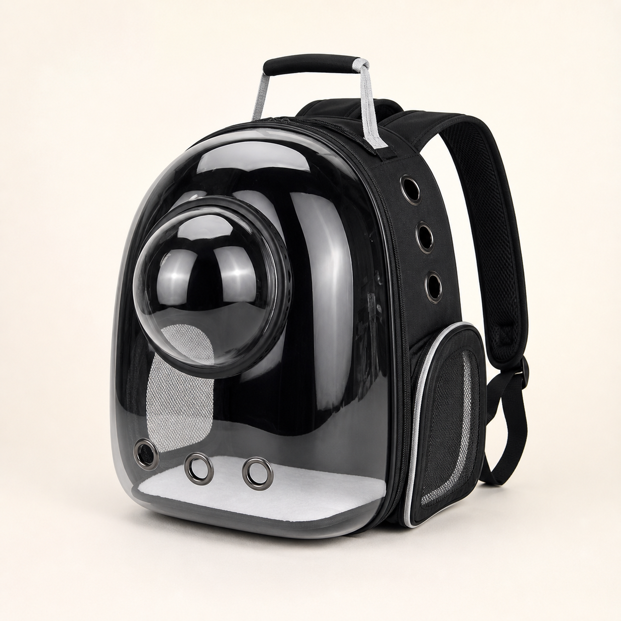Sac à dos capsule transparent pour chat – 2 modèles — Noir – avec cache