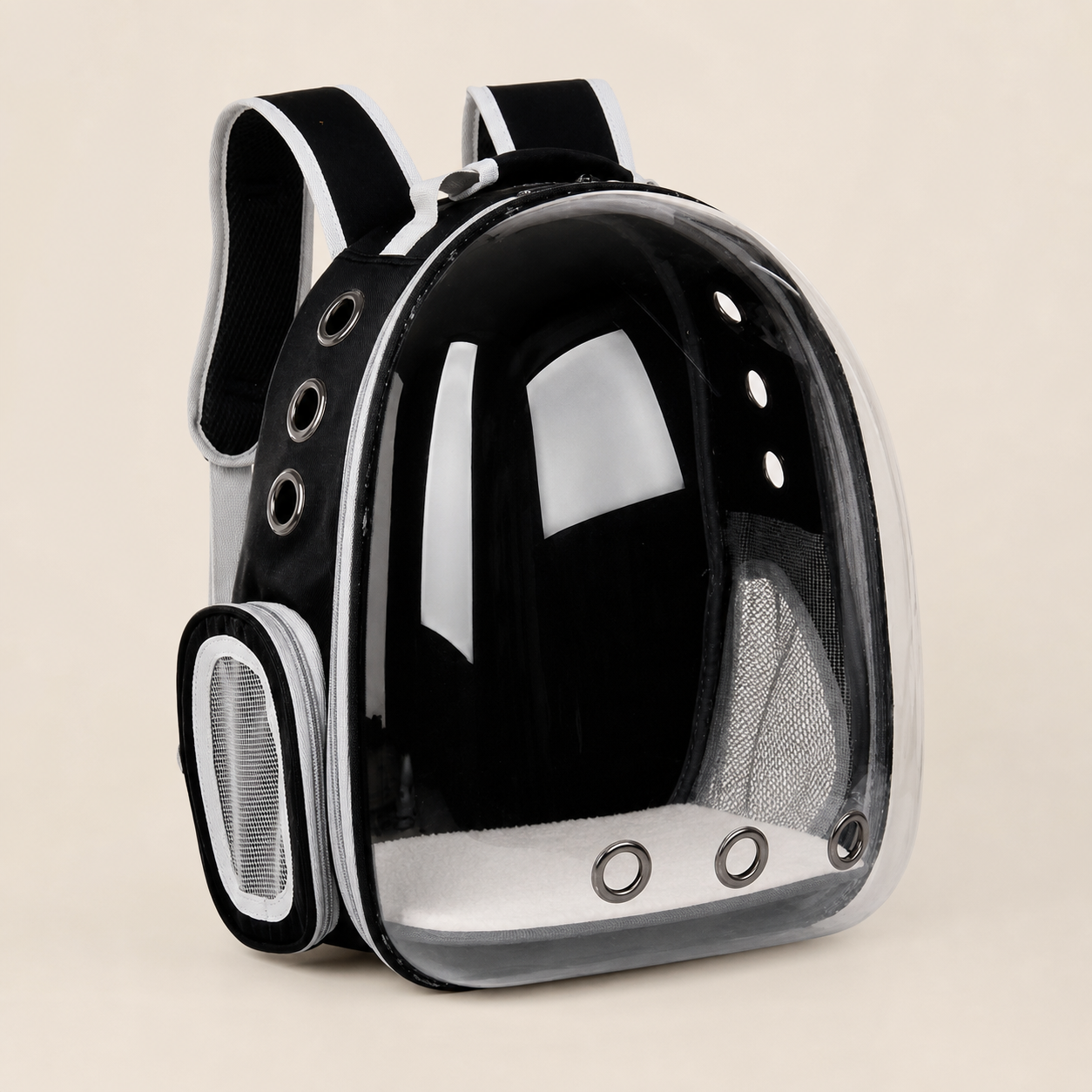 Sac à dos capsule transparent pour chat – 2 modèles — Noir – sans cache