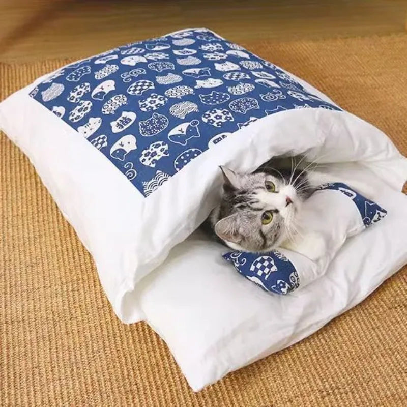 Sac de couchage bleu pour chat