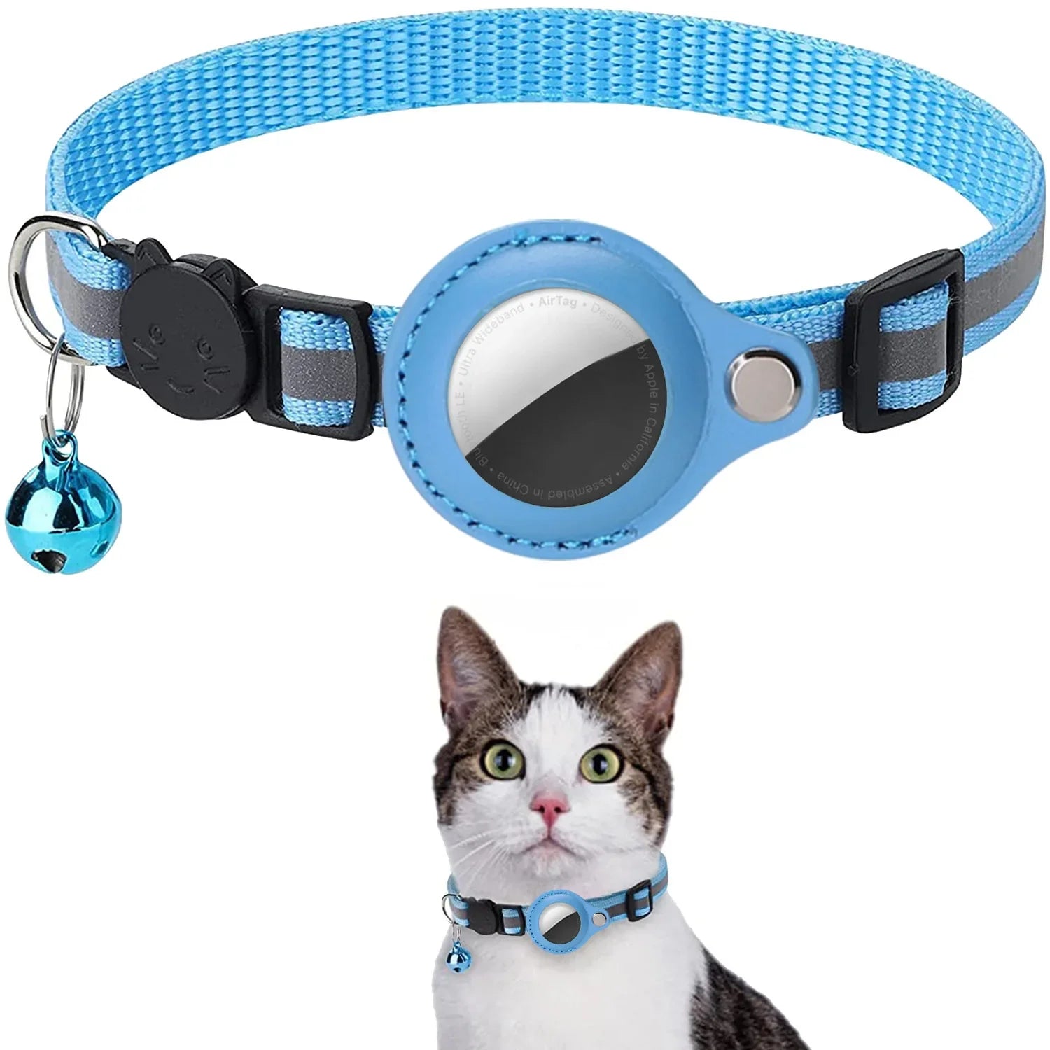 Collier réfléchissant avec support AirTag pour chat – 7 coloris — Bleu