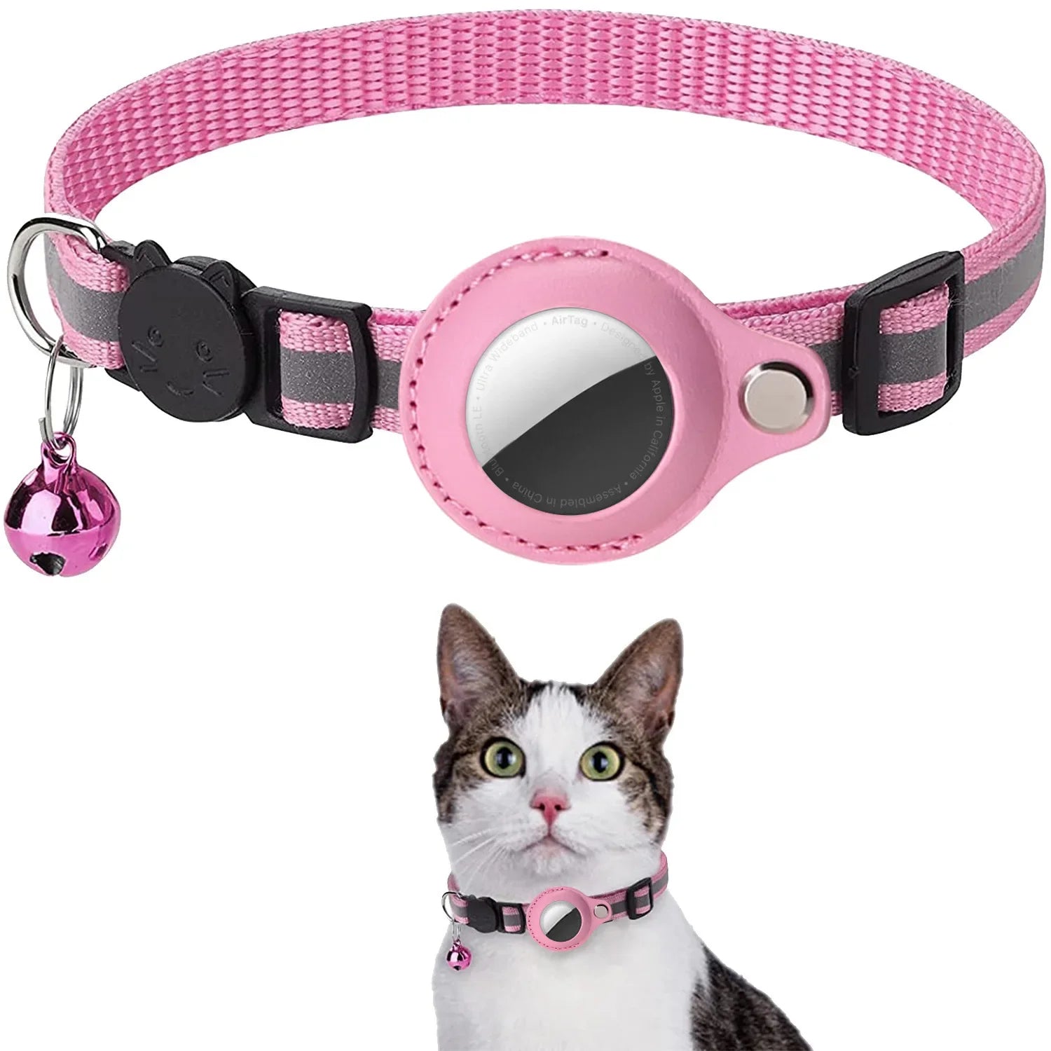 Collier réfléchissant avec support AirTag pour chat – 7 coloris — Rose