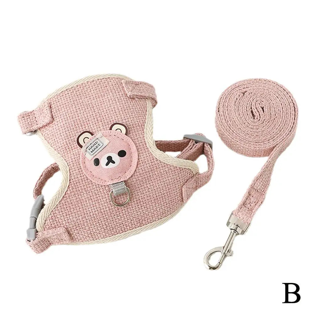 Harnais veste ours avec laisse pour chat – 4 coloris — Rose