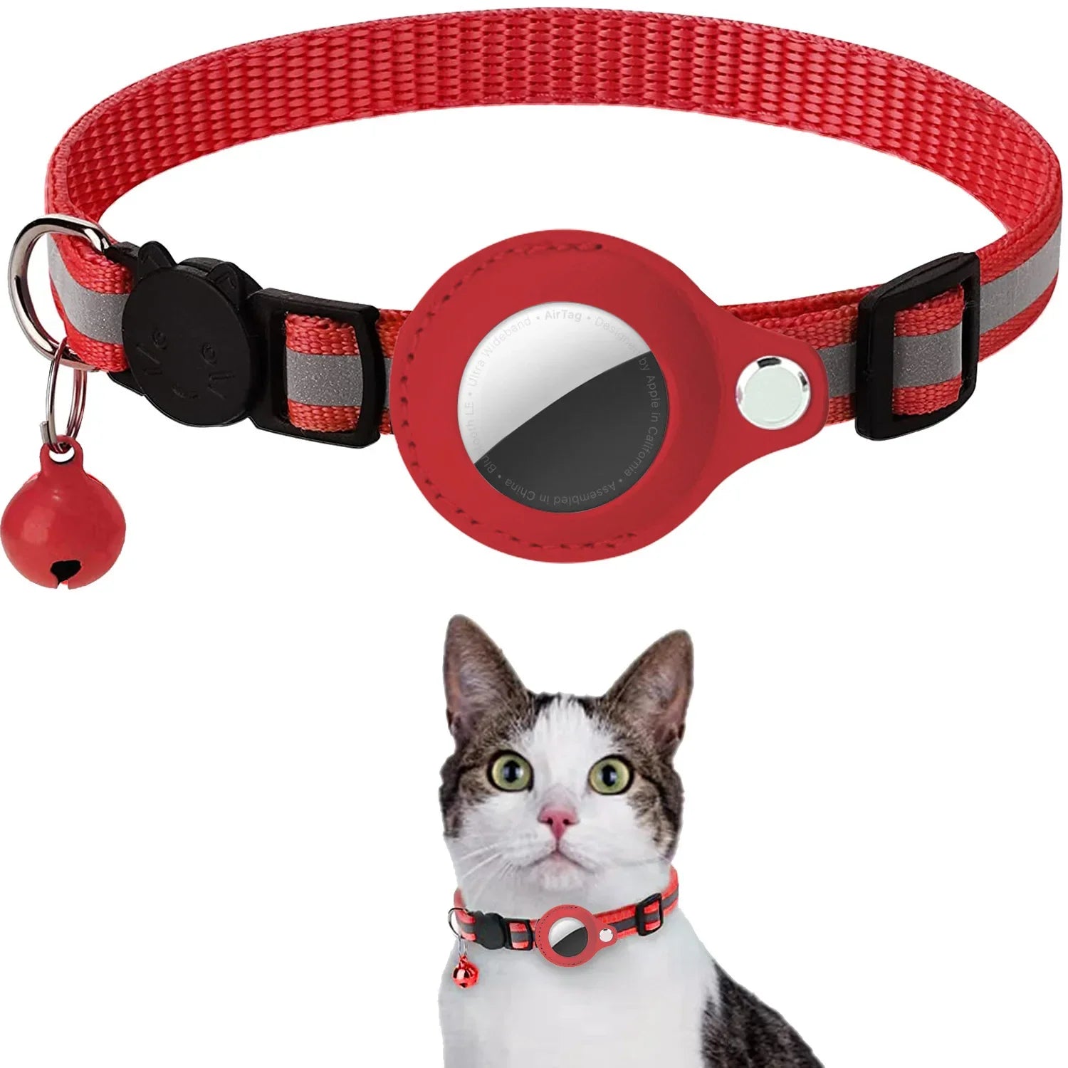 Collier réfléchissant avec support AirTag pour chat – 7 coloris — Rouge