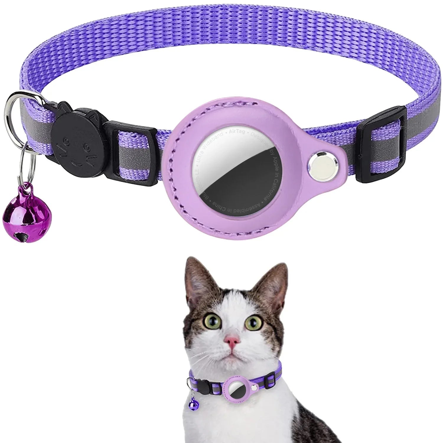 Collier réfléchissant avec support AirTag pour chat – 7 coloris — Violet
