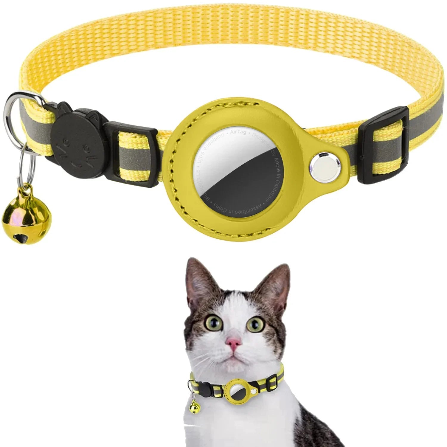 Collier réfléchissant avec support AirTag pour chat – 7 coloris — Jaune
