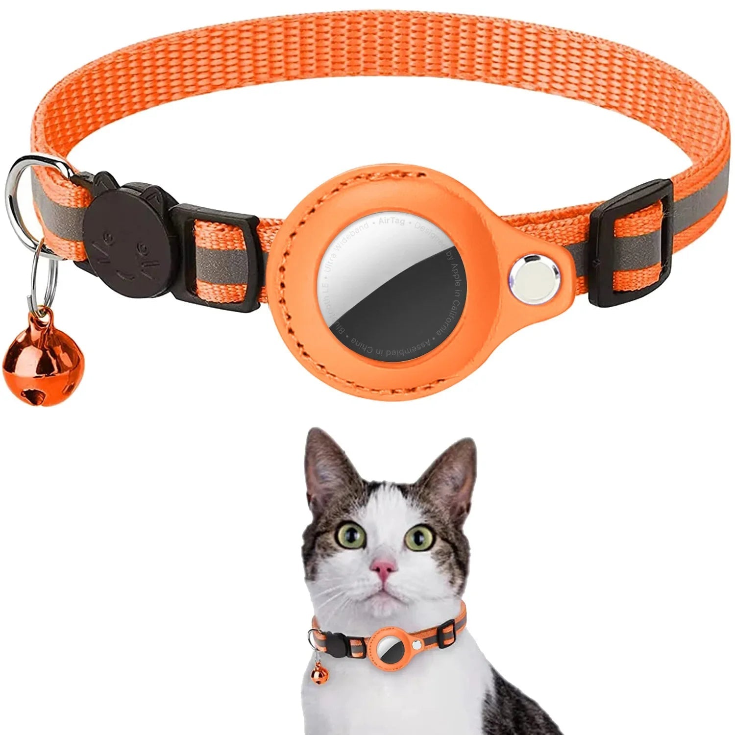Collier réfléchissant avec support AirTag pour chat – 7 coloris — Orange