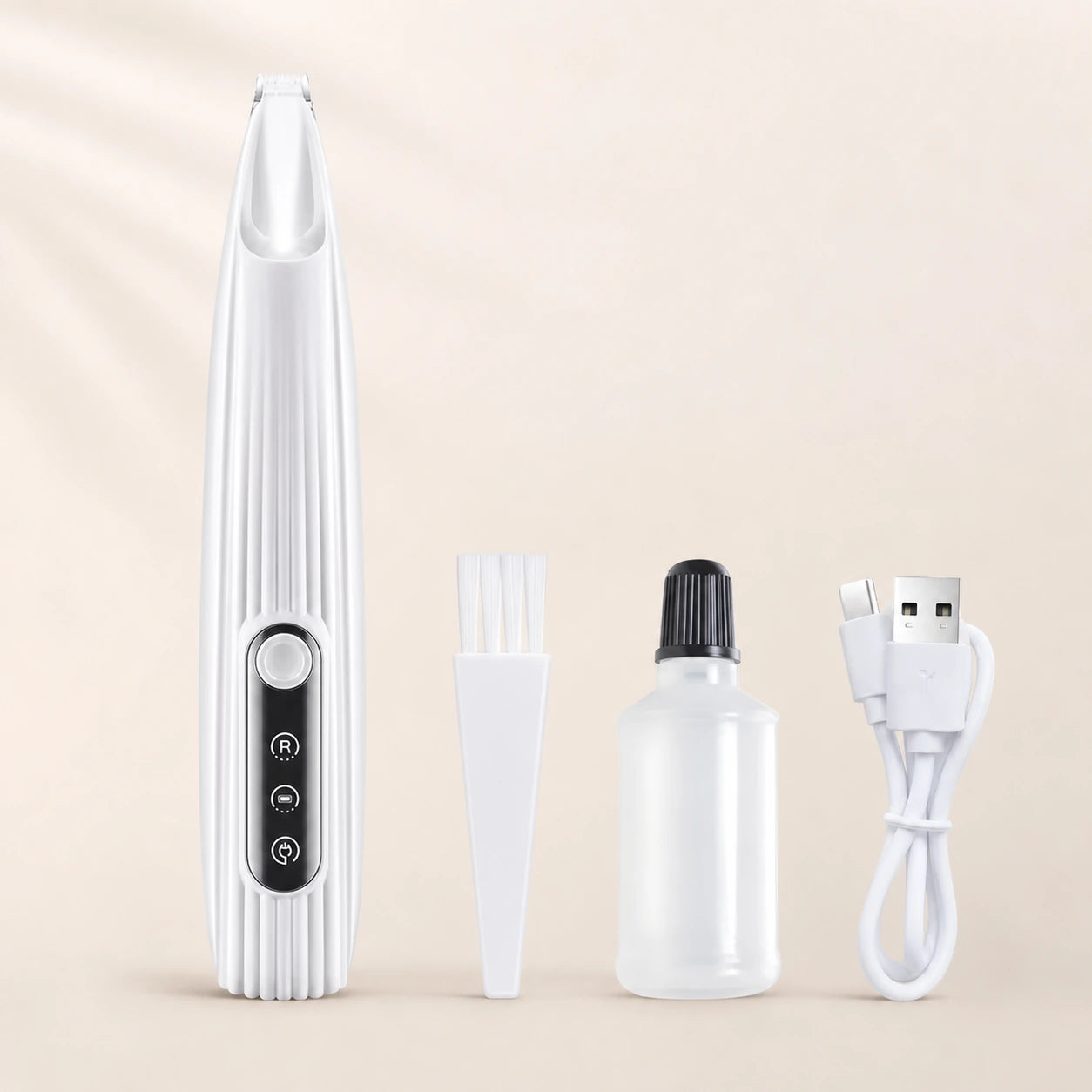 Tondeuse de précision blanche complète avec brosse, huile d’entretien et câble USB