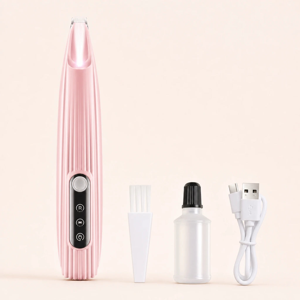 Tondeuse de précision rose complète avec brosse, huile d’entretien et câble USB
