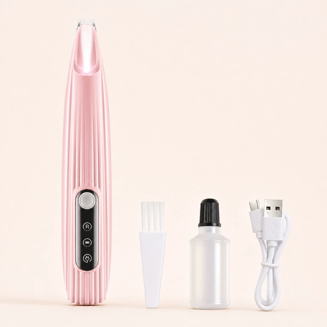 Tondeuse de précision rose complète avec brosse, huile d’entretien et câble USB